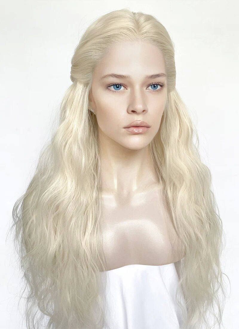 House of the Dragon Queen Rhaenyra Targaryen Wavy Platinum Blonde Lace Front Synthetic Wig LFK5560