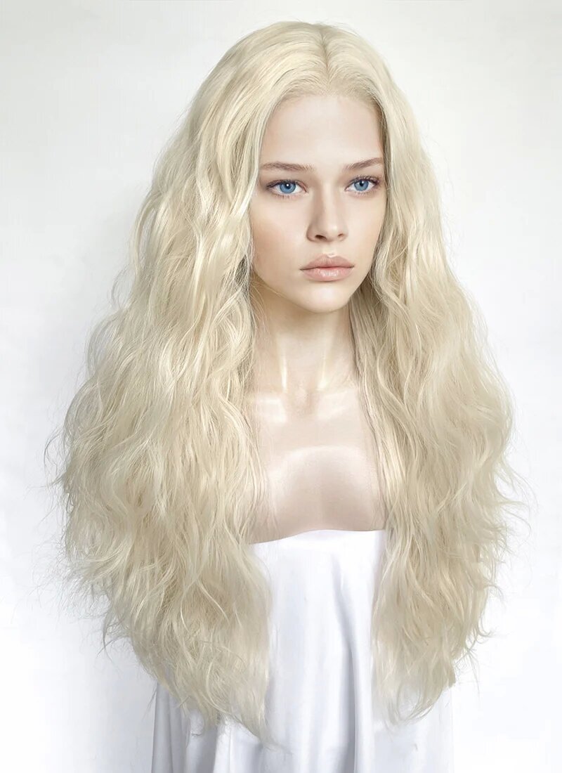 House of the Dragon Queen Rhaenyra Targaryen Wavy Platinum Blonde Lace Front Synthetic Wig LFK5560