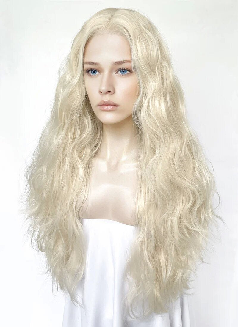 House of the Dragon Queen Rhaenyra Targaryen Wavy Platinum Blonde Lace Front Synthetic Wig LFK5560
