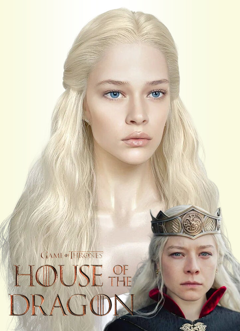 House of the Dragon Queen Rhaenyra Targaryen Wavy Platinum Blonde Lace Front Synthetic Wig LFK5560