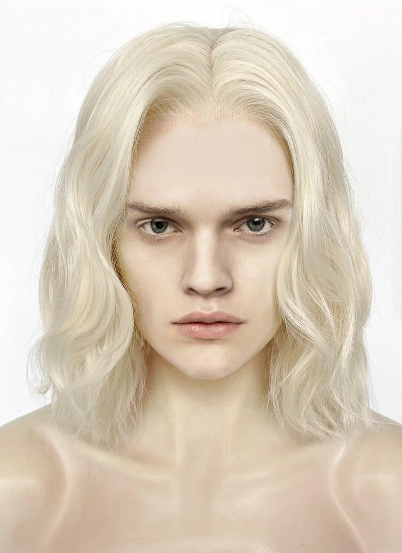House of the Dragon King Aegon ll Targaryen Wavy Platinum Blonde Lace Front Synthetic Men's Wig LFK5561