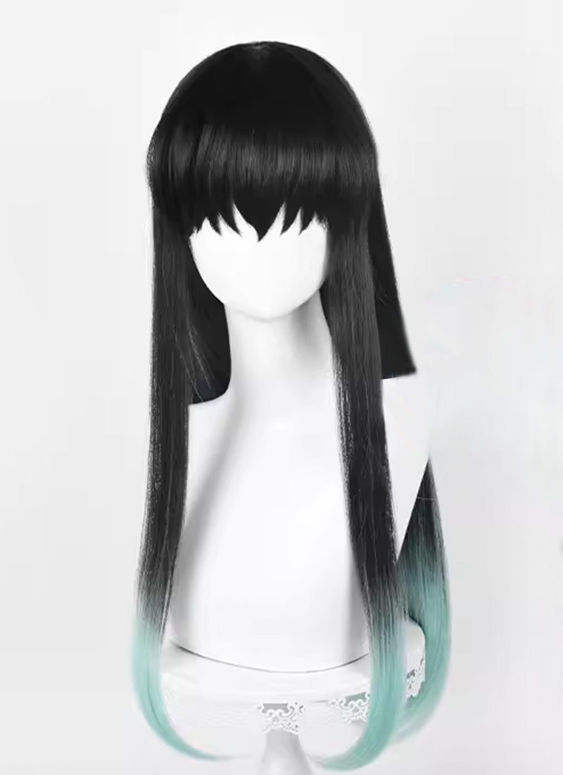 Demon Slayer: Kimetsu no Yaiba Tokitou Muichirou Black With Green Cosplay Wig TB1678