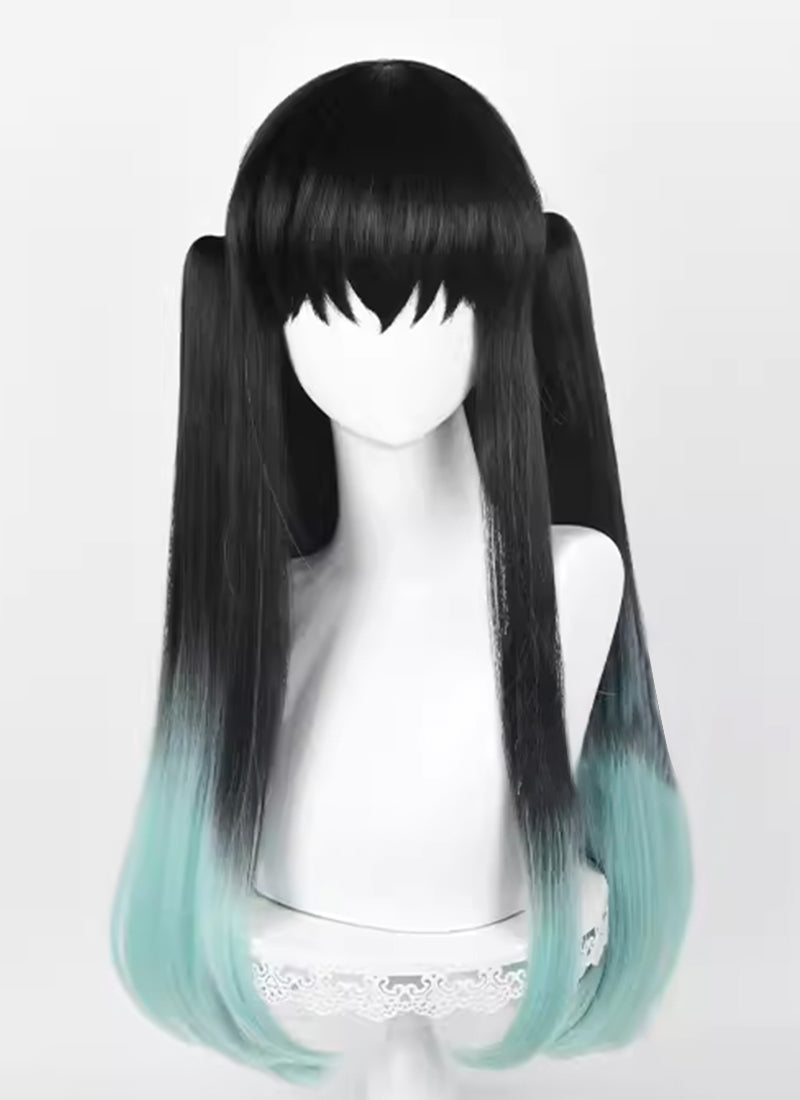 Demon Slayer: Kimetsu no Yaiba Tokitou Muichirou Black With Green Cosplay Wig TB1678