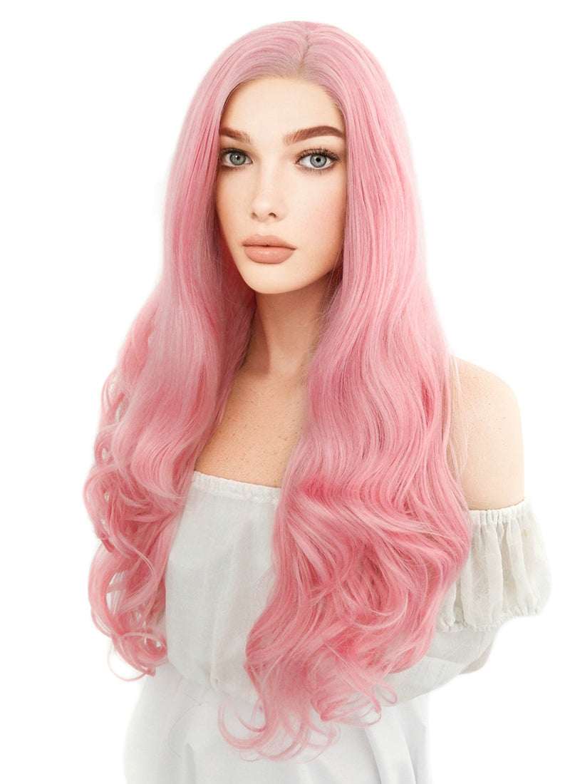 Long curly pink wig deals
