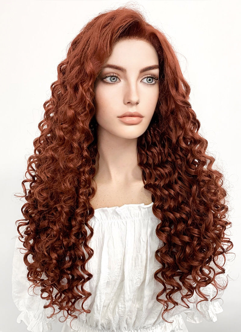 Long Curly Auburn Lace Front Synthetic Hair Wig LF1308