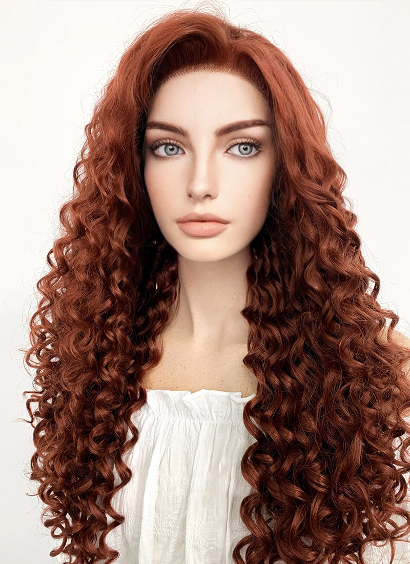 Long Curly Auburn Lace Front Synthetic Hair Wig LF1308