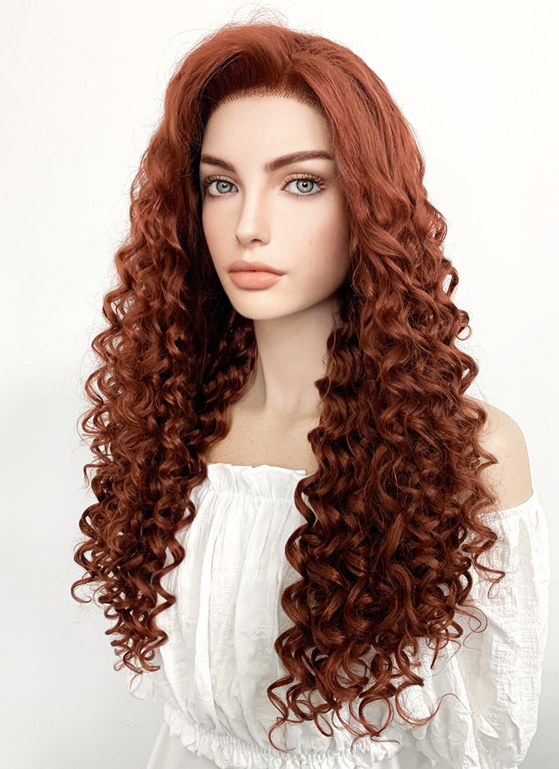 Long Curly Auburn Lace Front Synthetic Hair Wig LF1308