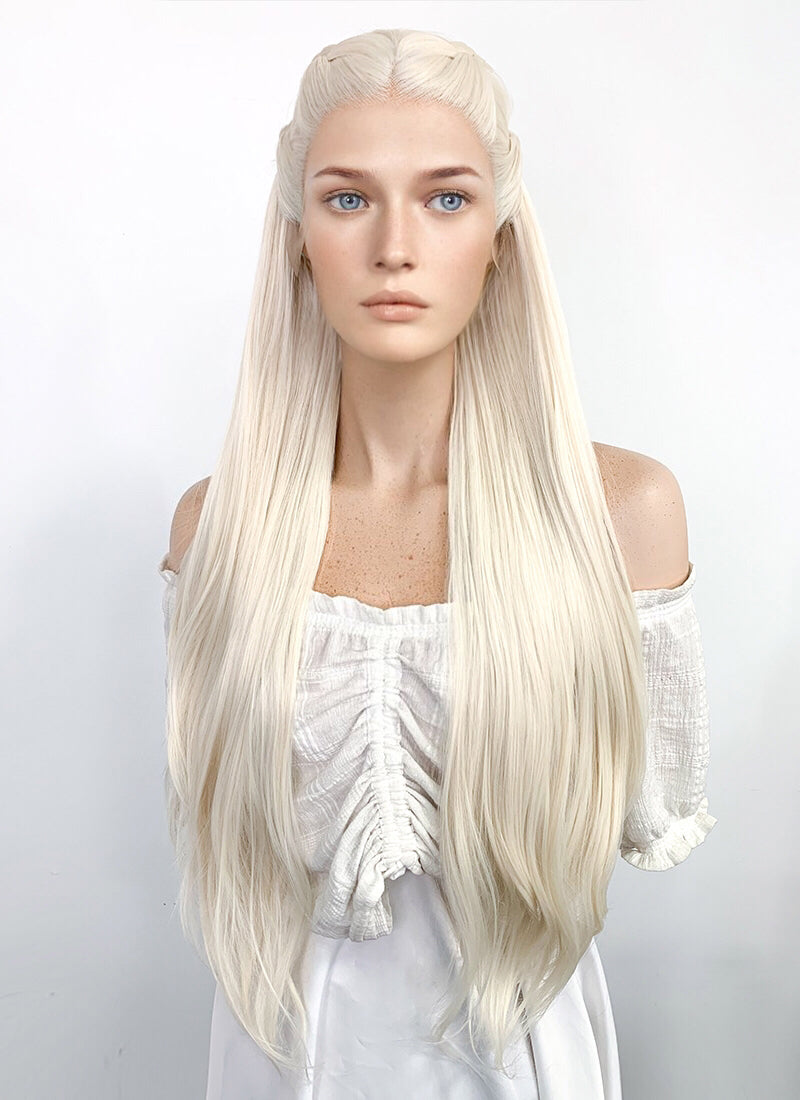 House of the Dragon Rhaenyra Targaryen Platinum Blonde Braided Lace Front Synthetic Wig LF2119