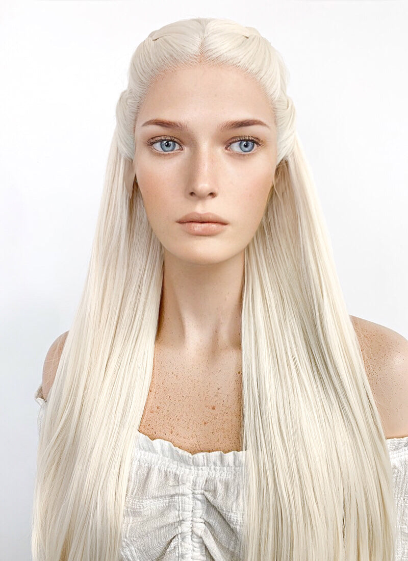 House of the Dragon Rhaenyra Targaryen Platinum Blonde Braided Lace Front Synthetic Wig LF2119
