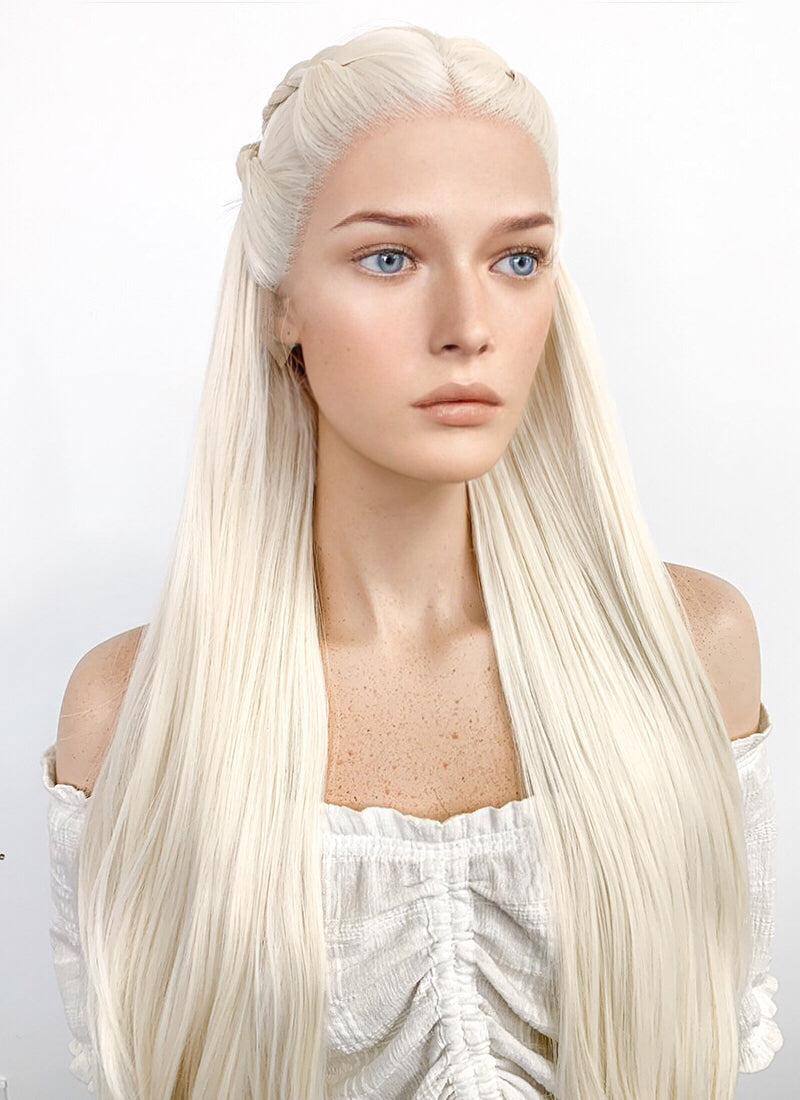 House of the Dragon Rhaenyra Targaryen Platinum Blonde Braided Lace Front Synthetic Wig LF2119
