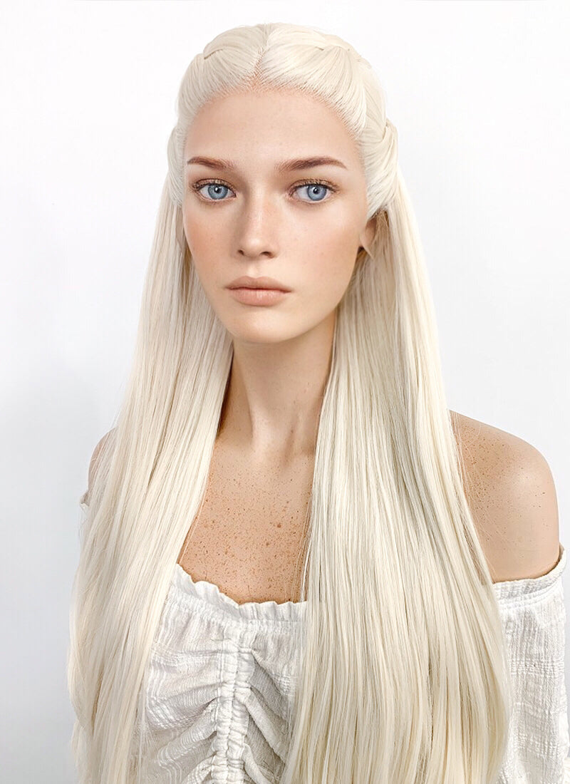 House of the Dragon Rhaenyra Targaryen Platinum Blonde Braided Lace Front Synthetic Wig LF2119