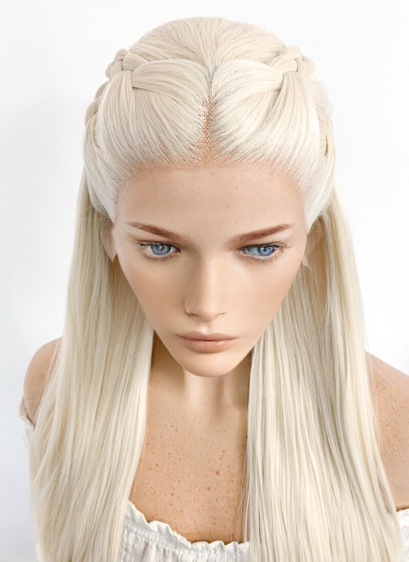House of the Dragon Rhaenyra Targaryen Platinum Blonde Braided Lace Front Synthetic Wig LF2119