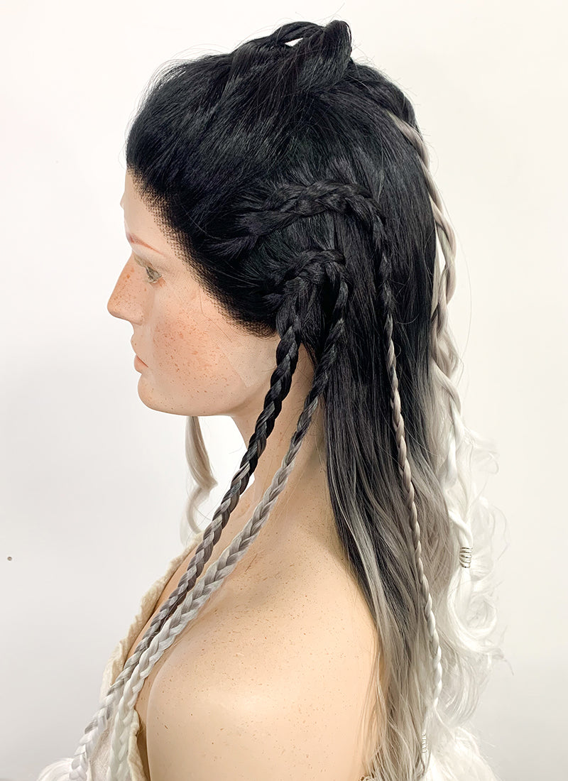 Critical Role Yasha Nydoorin Black Grey White Ombre Braided Lace Front Synthetic Wig LF2121