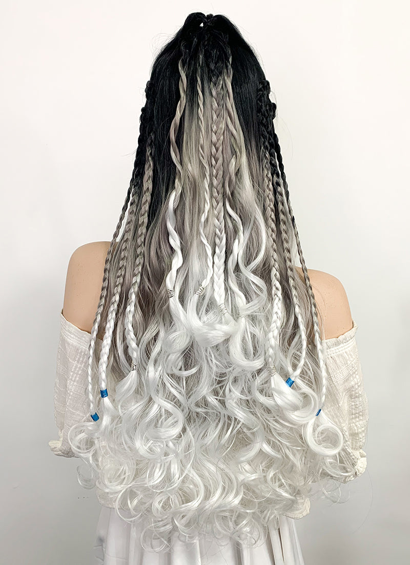 Critical Role Yasha Nydoorin Black Grey White Ombre Braided Lace Front Synthetic Wig LF2121