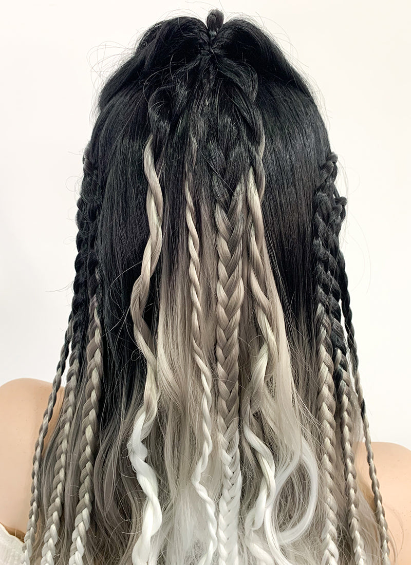 Critical Role Yasha Nydoorin Black Grey White Ombre Braided Lace Front Synthetic Wig LF2121