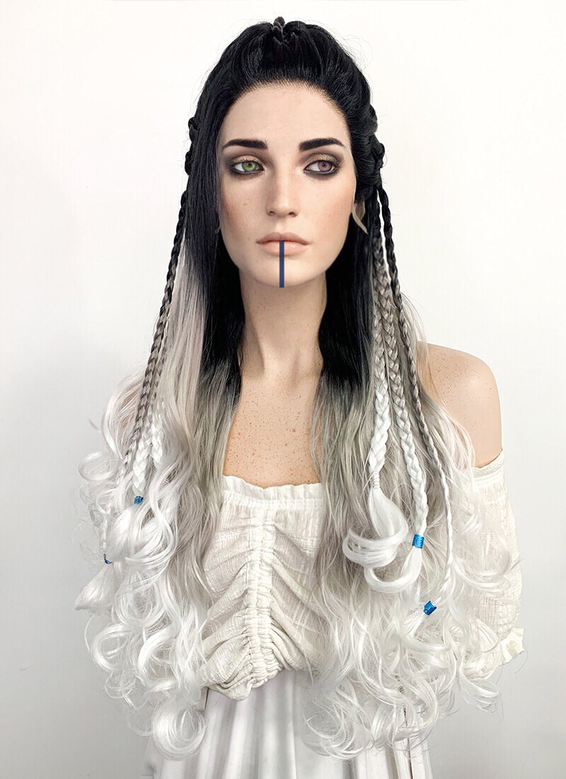 Critical Role Yasha Nydoorin Black Grey White Ombre Braided Lace Front Synthetic Wig LF2121