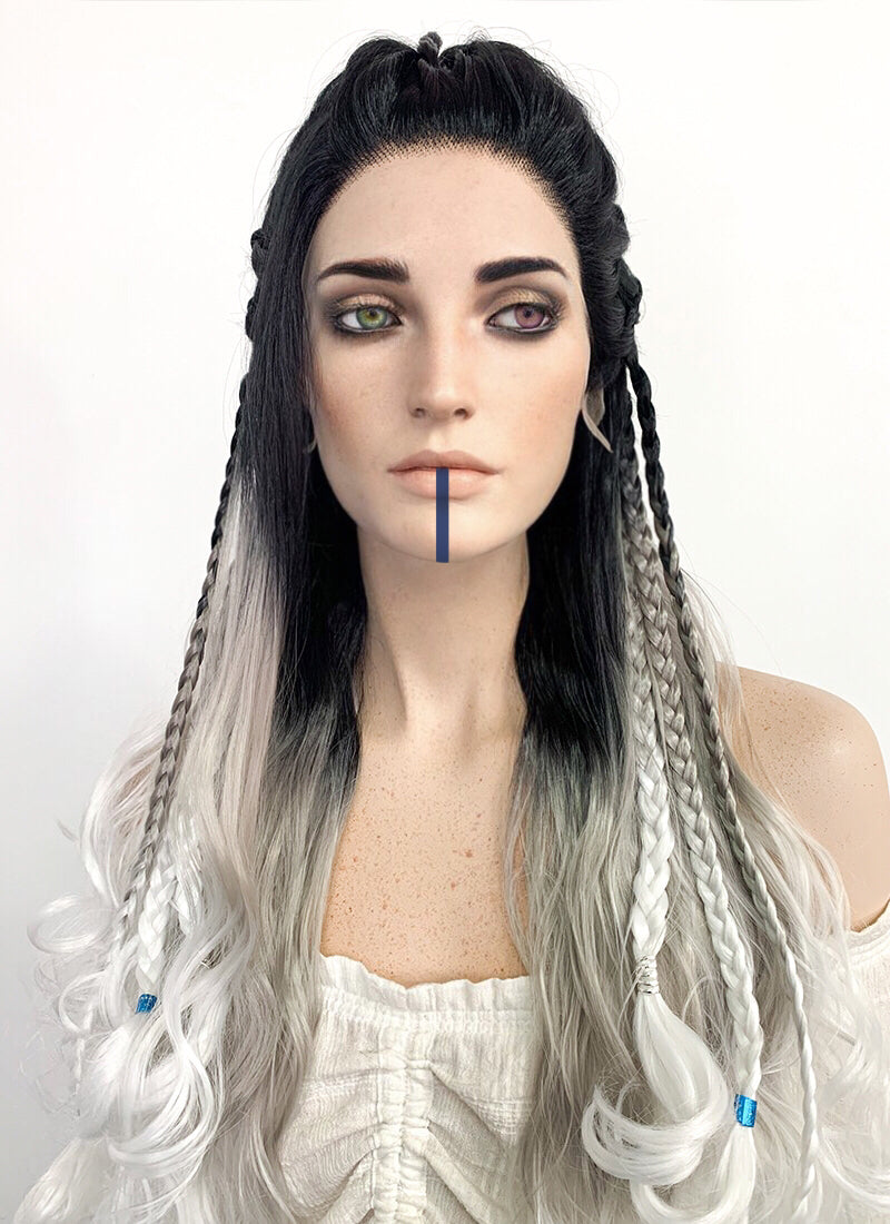 Critical Role Yasha Nydoorin Black Grey White Ombre Braided Lace Front Synthetic Wig LF2121