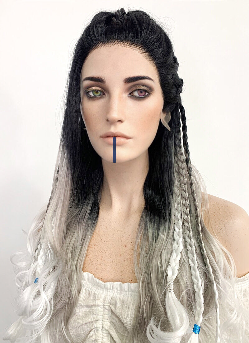 Critical Role Yasha Nydoorin Black Grey White Ombre Braided Lace Front Synthetic Wig LF2121
