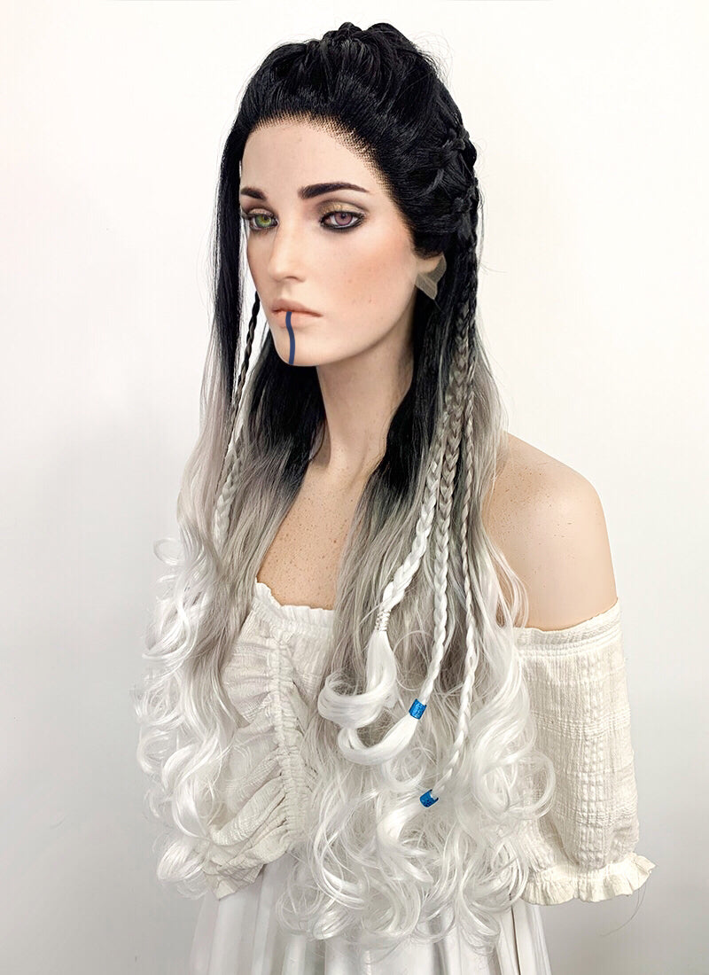 Critical Role Yasha Nydoorin Black Grey White Ombre Braided Lace Front Synthetic Wig LF2121