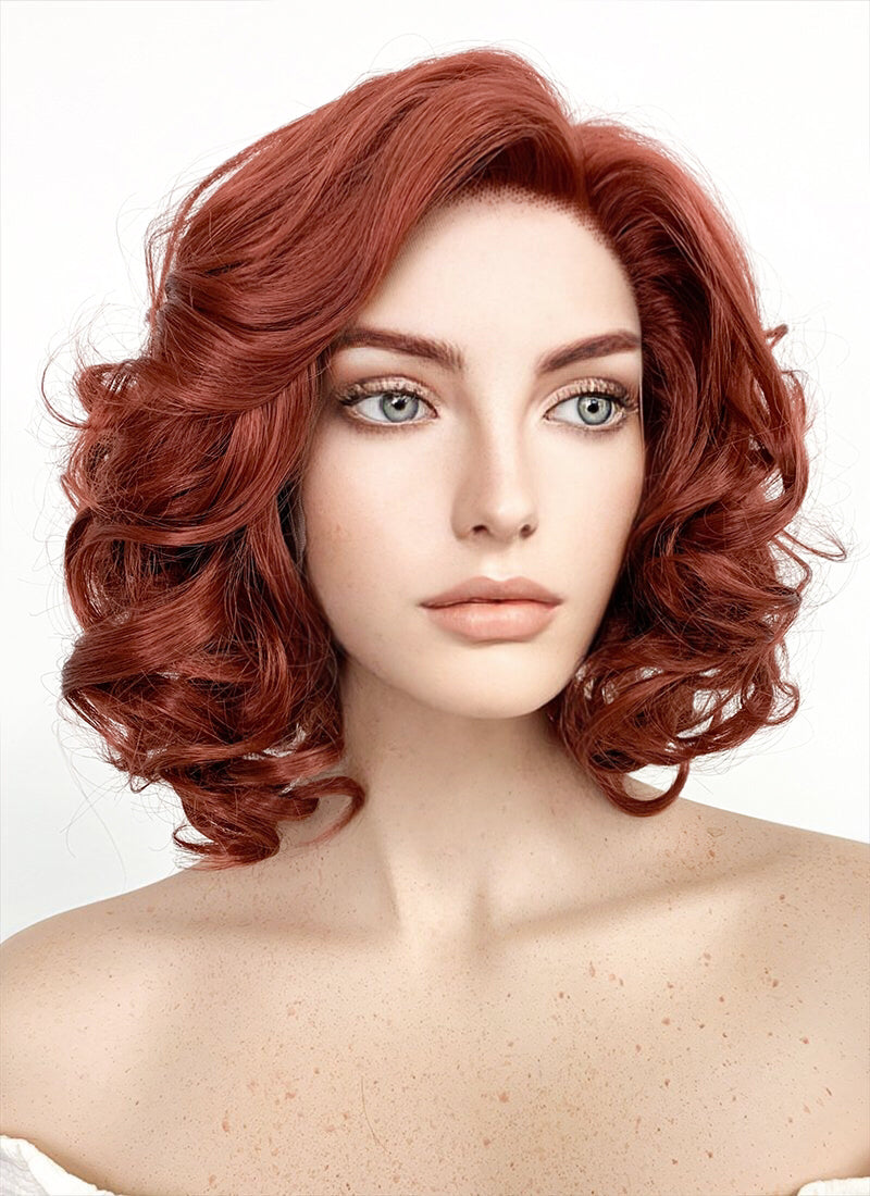 Short Wavy Reddish Brown Lace Front Synthetic Hair Wig LF253