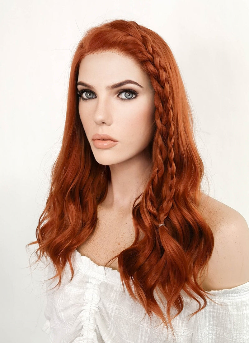 Long Wavy Reddish Orange Lace Front Synthetic Hair Wig LF3229