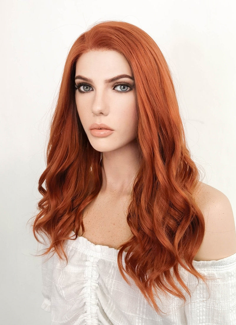 Long Wavy Reddish Orange Lace Front Synthetic Hair Wig LF3229