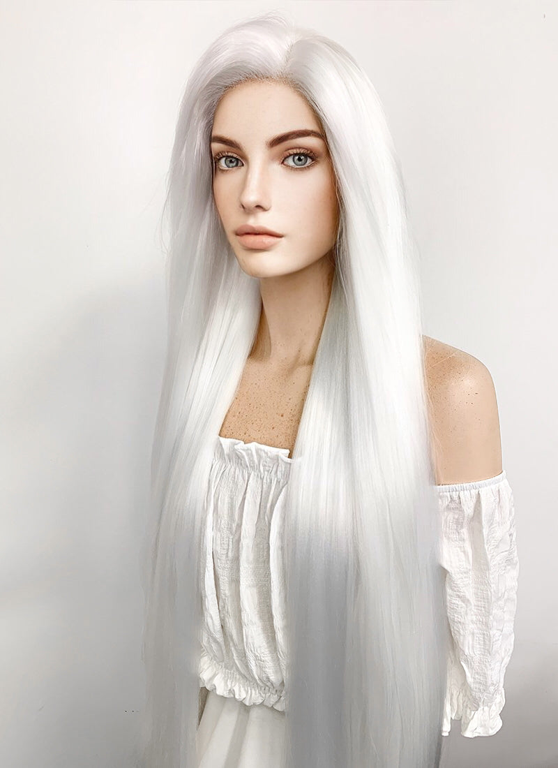 Long Straight Yaki White Lace Front Synthetic Hair Wig LF701B