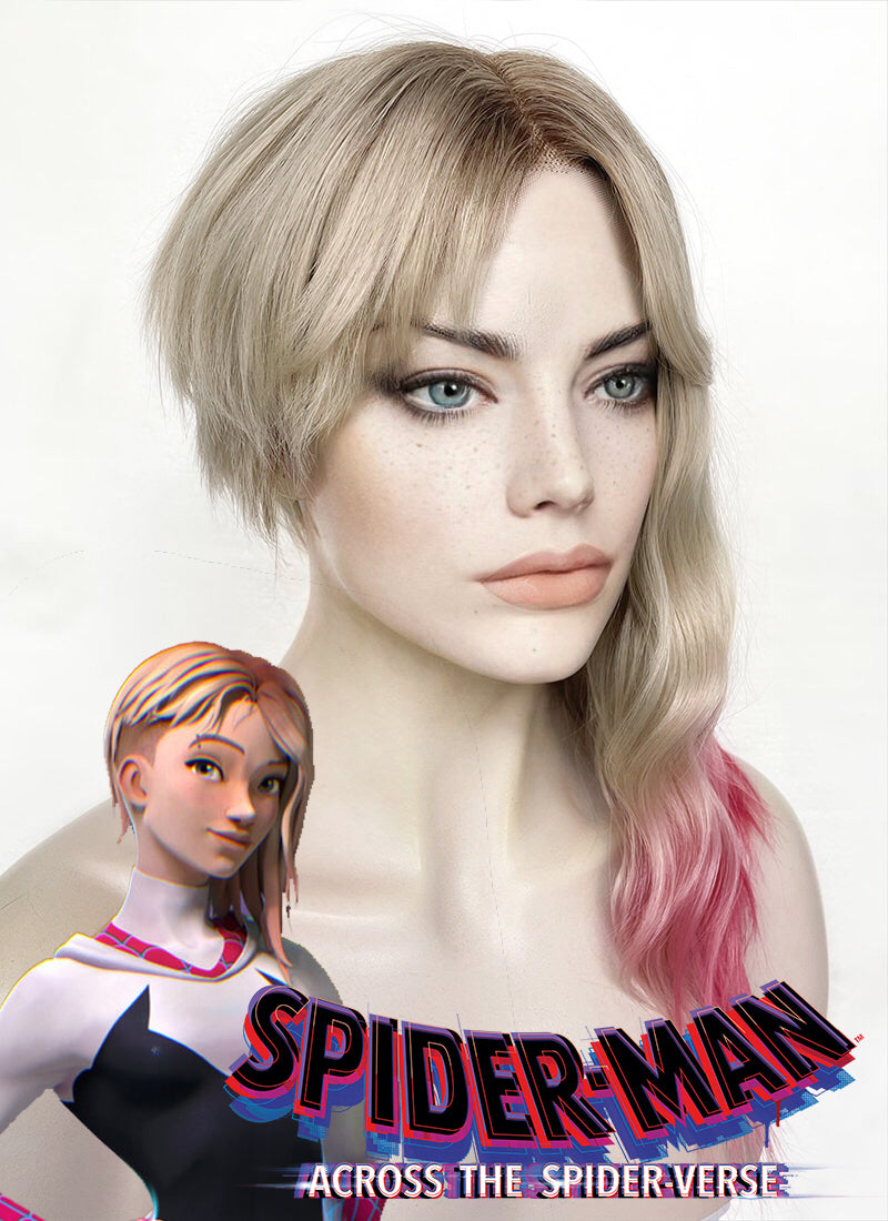 Spider-Man: Across the Spider-Verse Gwen Stacy Blonde Pink Ombre With Dark Roots Lace Front Synthetic Wig LFK5548