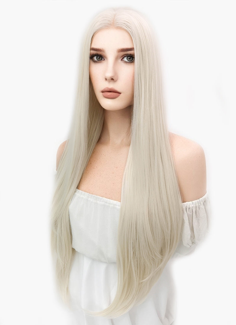 Long Straight Platinum Blonde Lace Front Synthetic Hair Wig LW150D