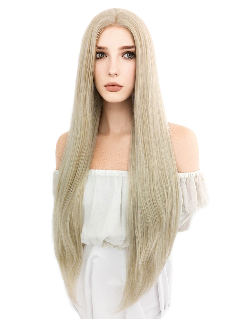 Long Straight Pastel Ash Blonde Lace Front Synthetic Hair Wig LW780