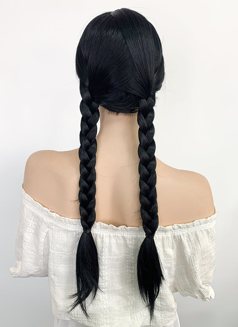 Wednesday Addams Long Straight Jet Black Braided Cosplay Wig TBZ871A