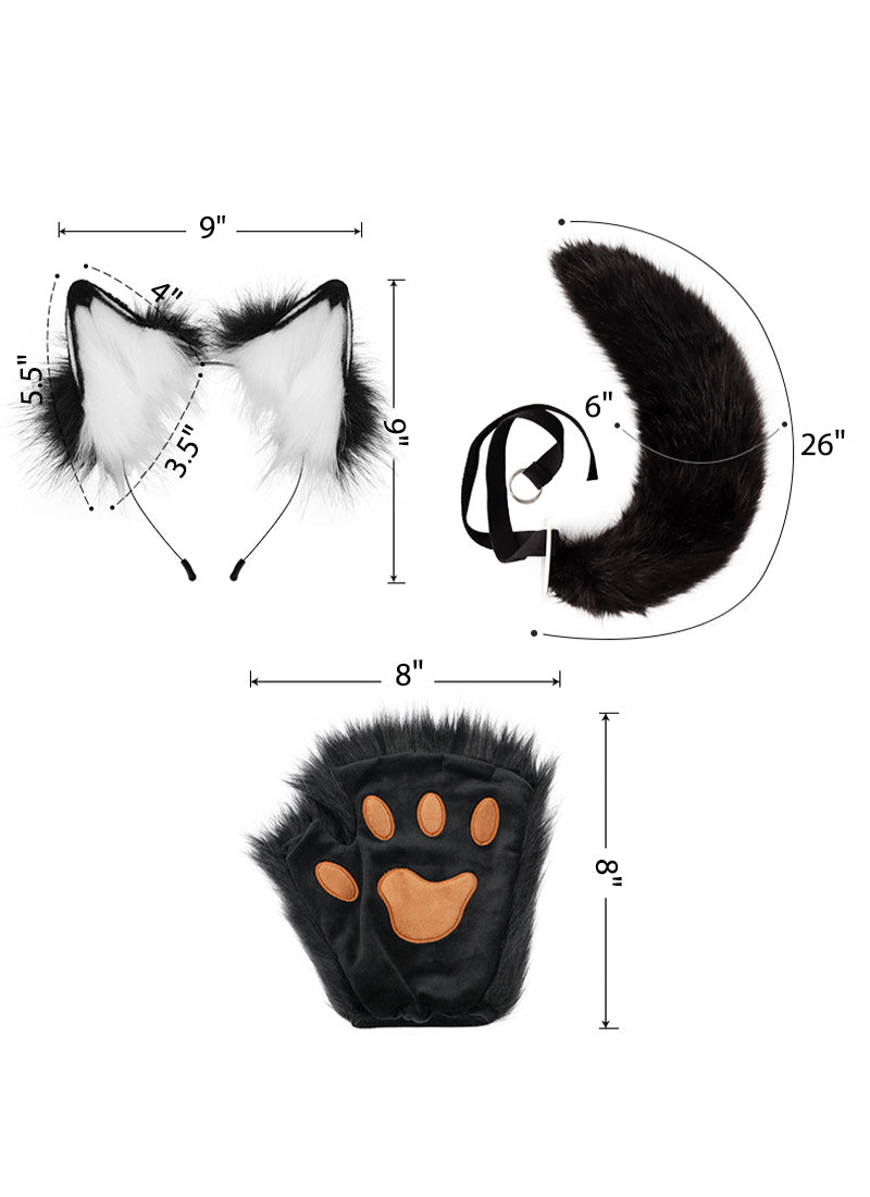 Furry Fox Ears and Tail and Gloves Set Cosplay Accessories AC106