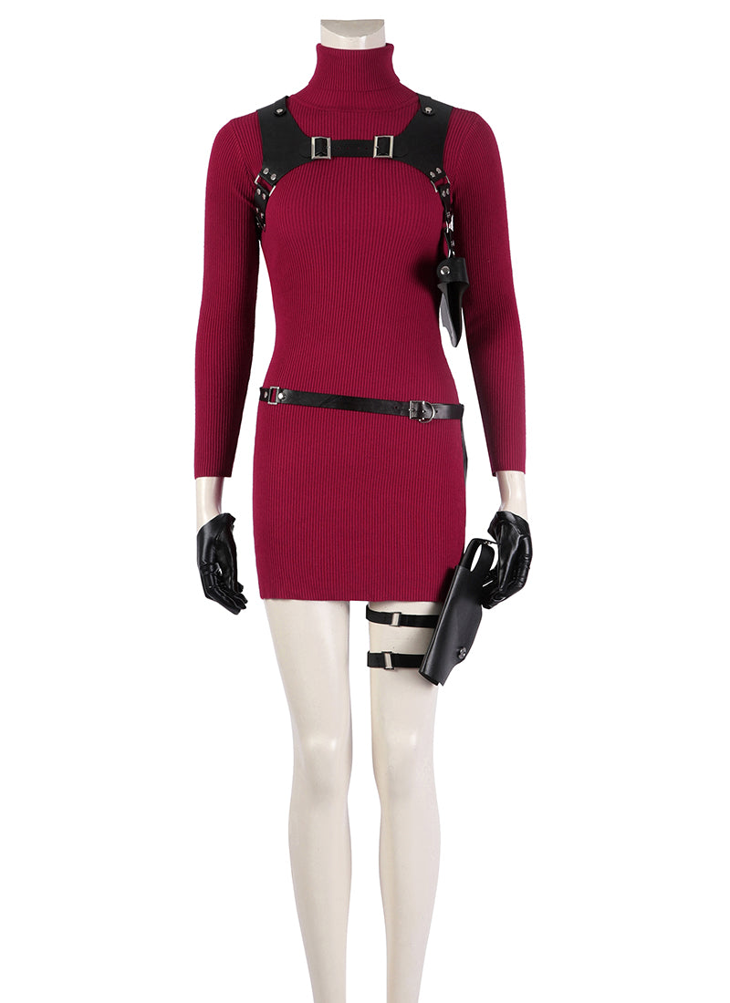 RE4 Resident Evil 4 Remake Ada Wong Tactical Red Dress Cosplay Costume Set Full Outfit CS825