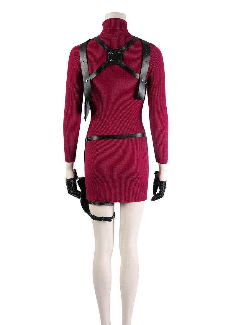 RE4 Resident Evil 4 Remake Ada Wong Tactical Red Dress Cosplay Costume Set Full Outfit CS825