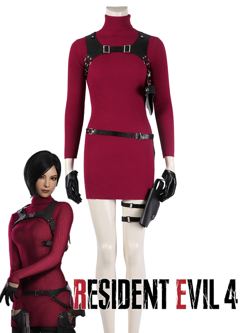 RE4 Resident Evil 4 Remake Ada Wong Tactical Red Dress Cosplay Costume Set Full Outfit CS825