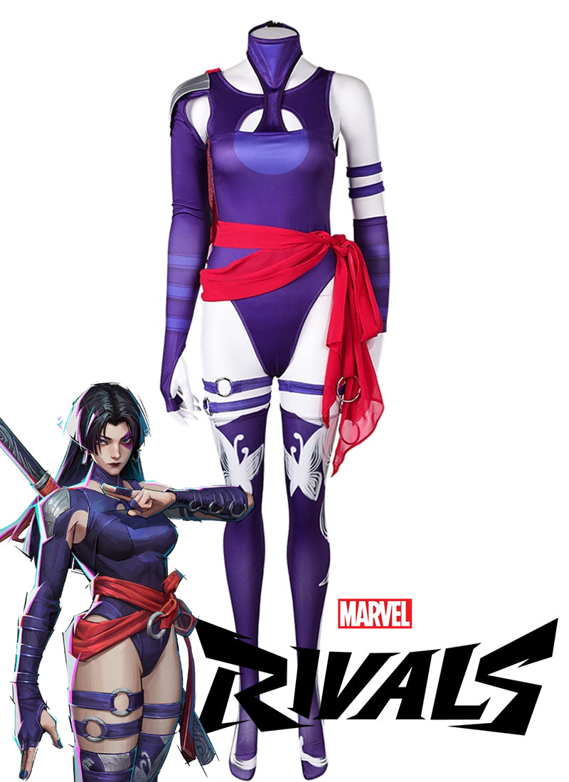 Marvel Rivals Psylocke Cosplay Set Purple Ninja Bodysuit Roleplay CS828