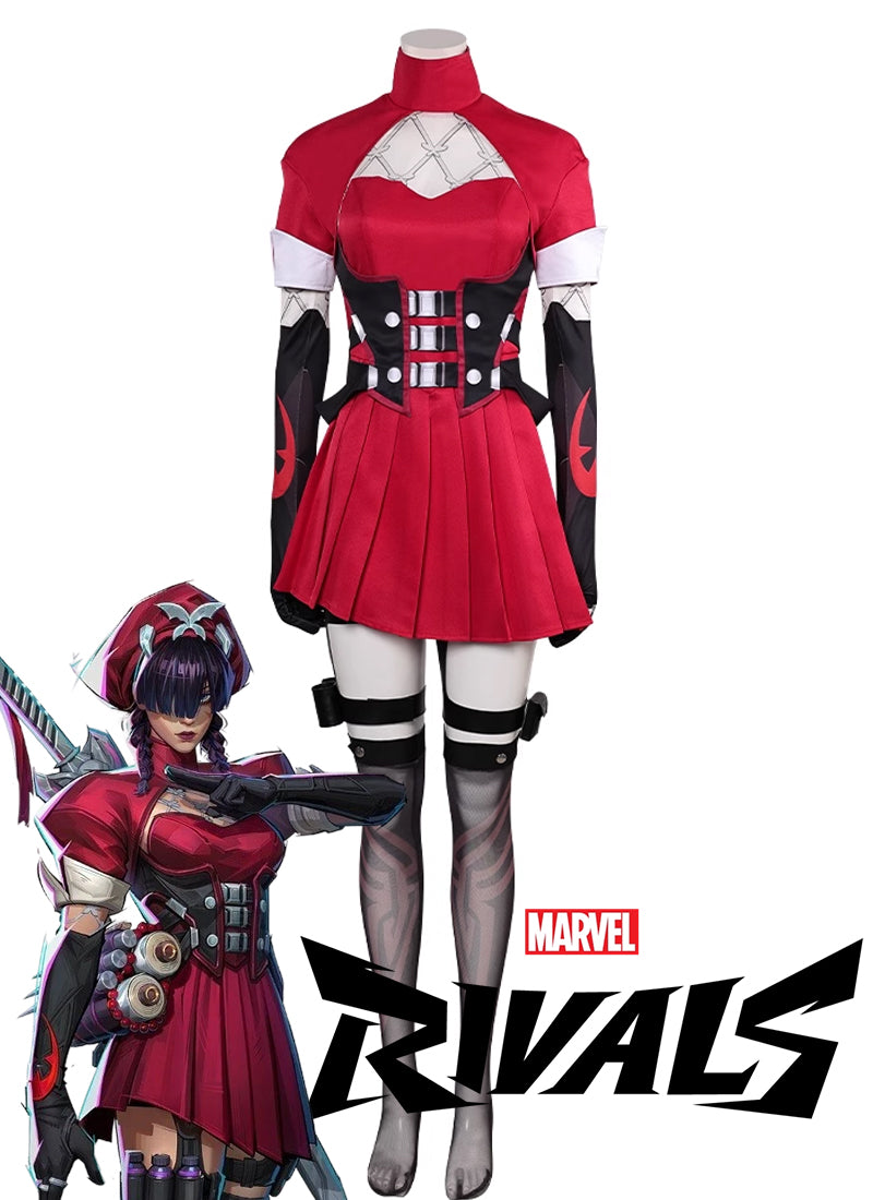 Marvel Rivals Psylocke Crimson Oni Hunter Cosplay Set - Scarlet Combat Dress Roleplay CS829