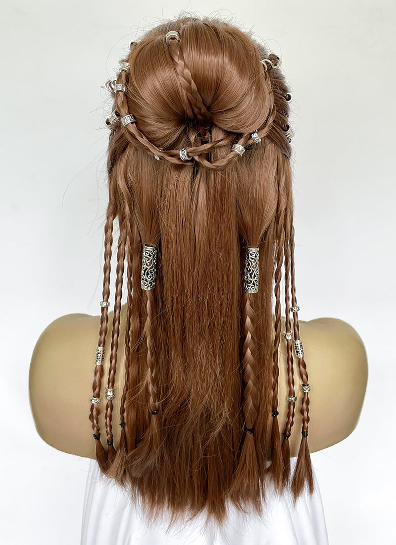 Baldur's Gate 3 Laezel Chestnut Brown Braided Lace Front Synthetic Wig LF2167