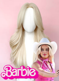 Barbie Long Wavy Light Blonde Curtain Bangs Lace Front Synthetic Hair Wig LF3299A