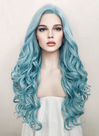 Long Wavy Pastel Blue Lace Front Synthetic Hair Wig LF5132