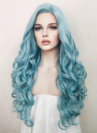 Long Wavy Pastel Blue Lace Front Synthetic Hair Wig LF5132