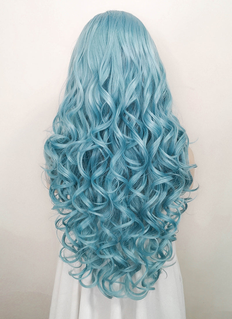 Long Wavy Pastel Blue Lace Front Synthetic Hair Wig LF5132