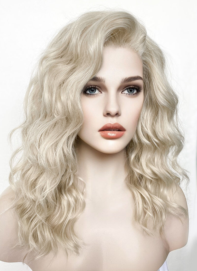 Long Wavy Light Ash Blonde Lace Front Synthetic Hair Wig LF6004