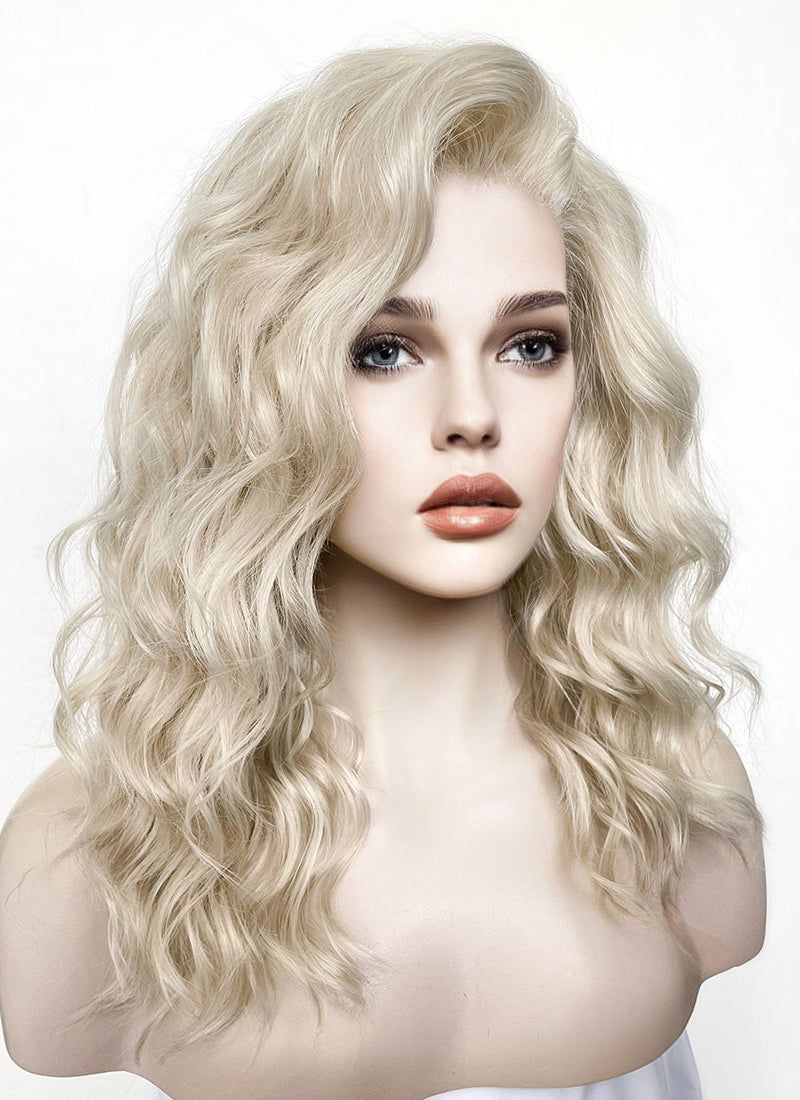 Long Wavy Light Ash Blonde Lace Front Synthetic Hair Wig LF6004