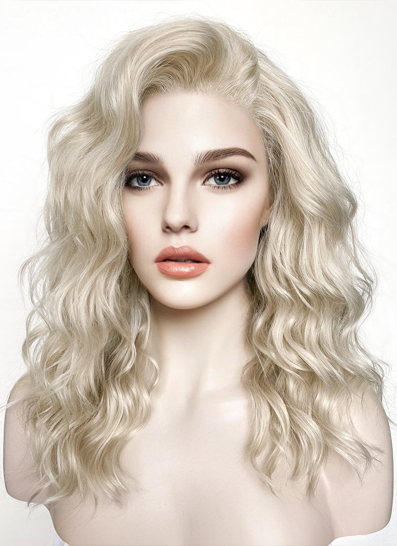 Long Wavy Light Ash Blonde Lace Front Synthetic Hair Wig LF6004
