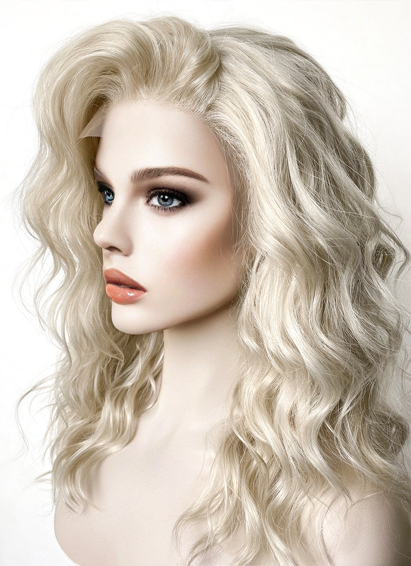 Long Wavy Light Ash Blonde Lace Front Synthetic Hair Wig LF6004