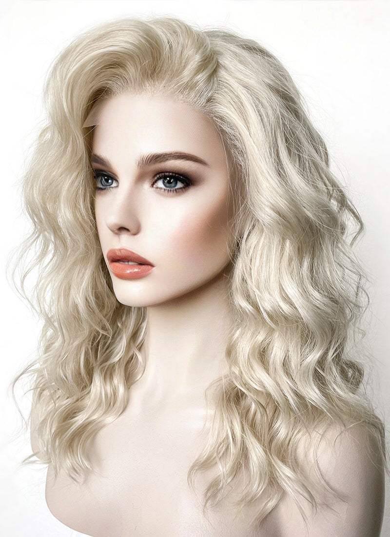 Long Wavy Light Ash Blonde Lace Front Synthetic Hair Wig LF6004