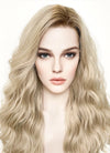 Long Wavy Ash Blonde With Brown Roots Lace Front Synthetic Hair Wig LFK5501