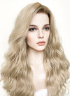 Long Wavy Ash Blonde With Brown Roots Lace Front Synthetic Hair Wig LFK5501
