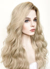Long Wavy Ash Blonde With Brown Roots Lace Front Synthetic Hair Wig LFK5501